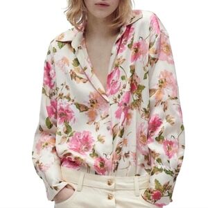 Zara Floral Pink and Cream Women's Top